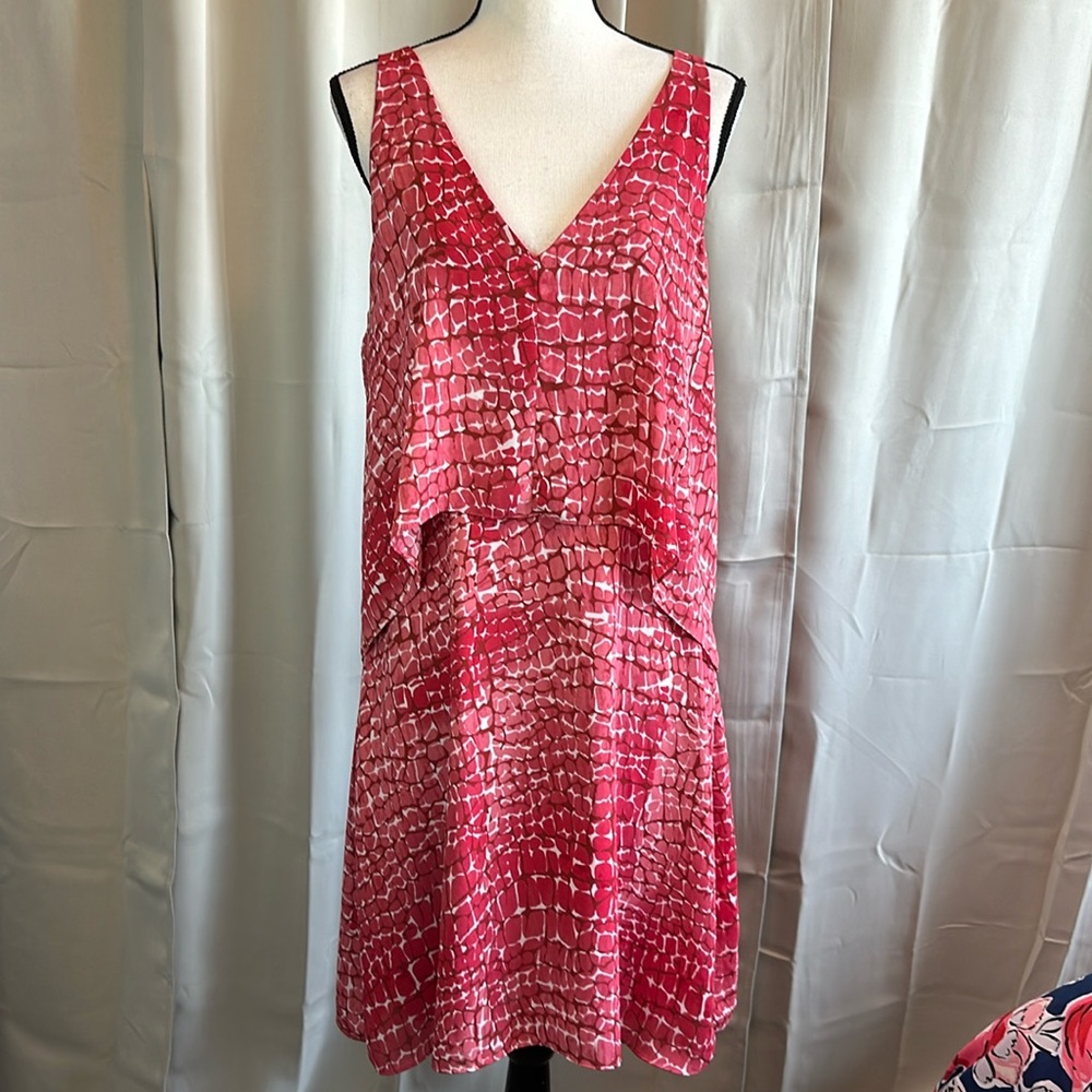Popover Shift Backless White House Black Market Pink Print Layered Dress Large